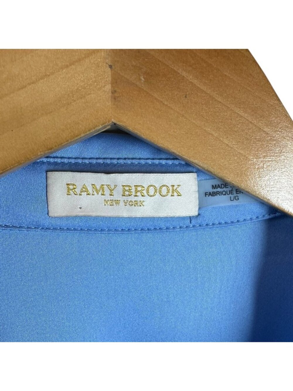 Ramy Brook Blue Satin Twist Front Mini Dress Bell Sleeve Shirt Dress Size L - Picture 5 of 8